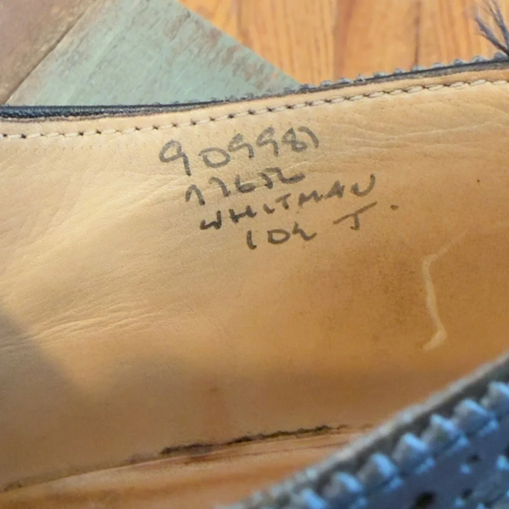 Trickers Whitman Black Leather Wingtip Brogue Derby Shoes Mens 10.5 Made in UK